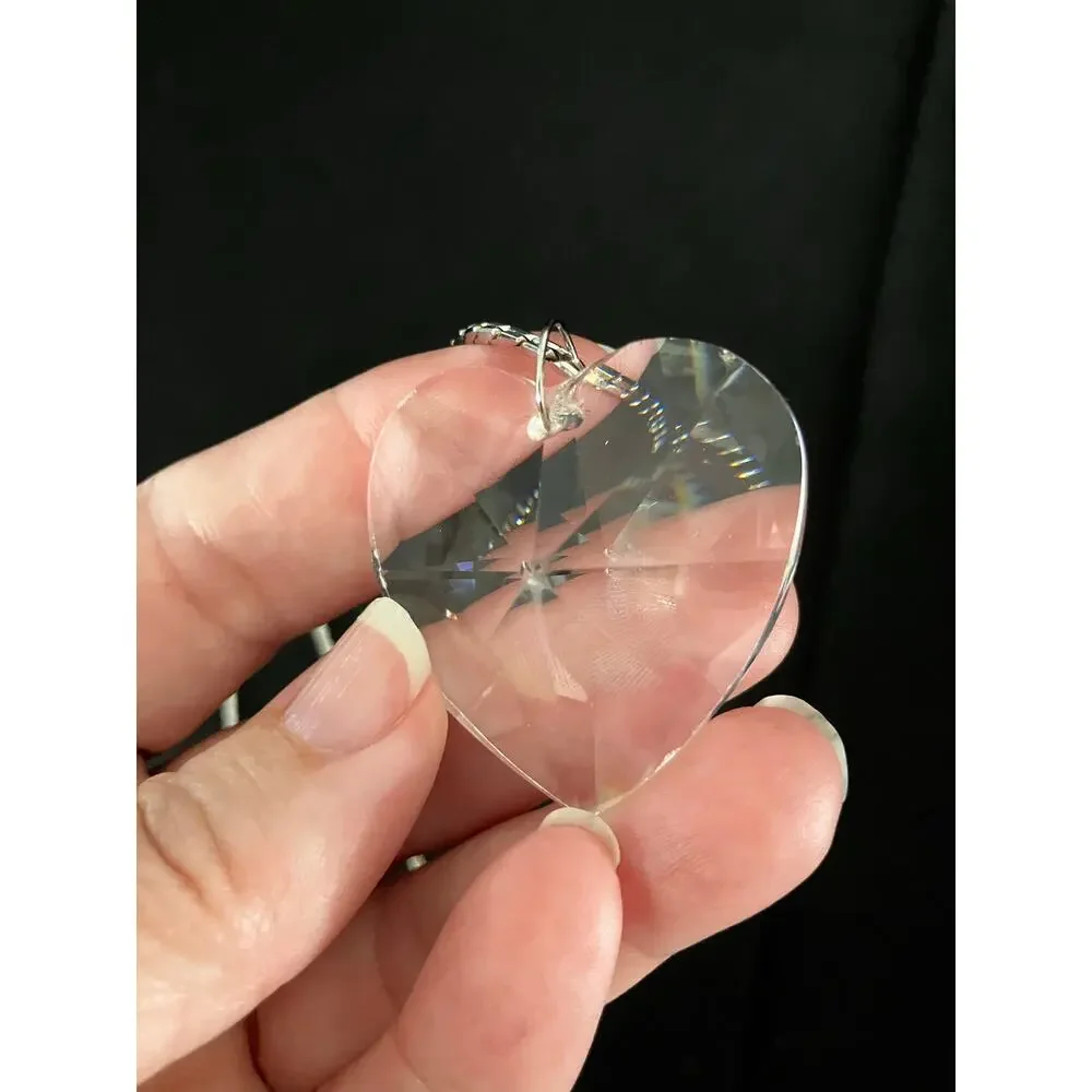 Monet Faceted Crystal Heart Pendant Necklace Silver Tone Vintage Style